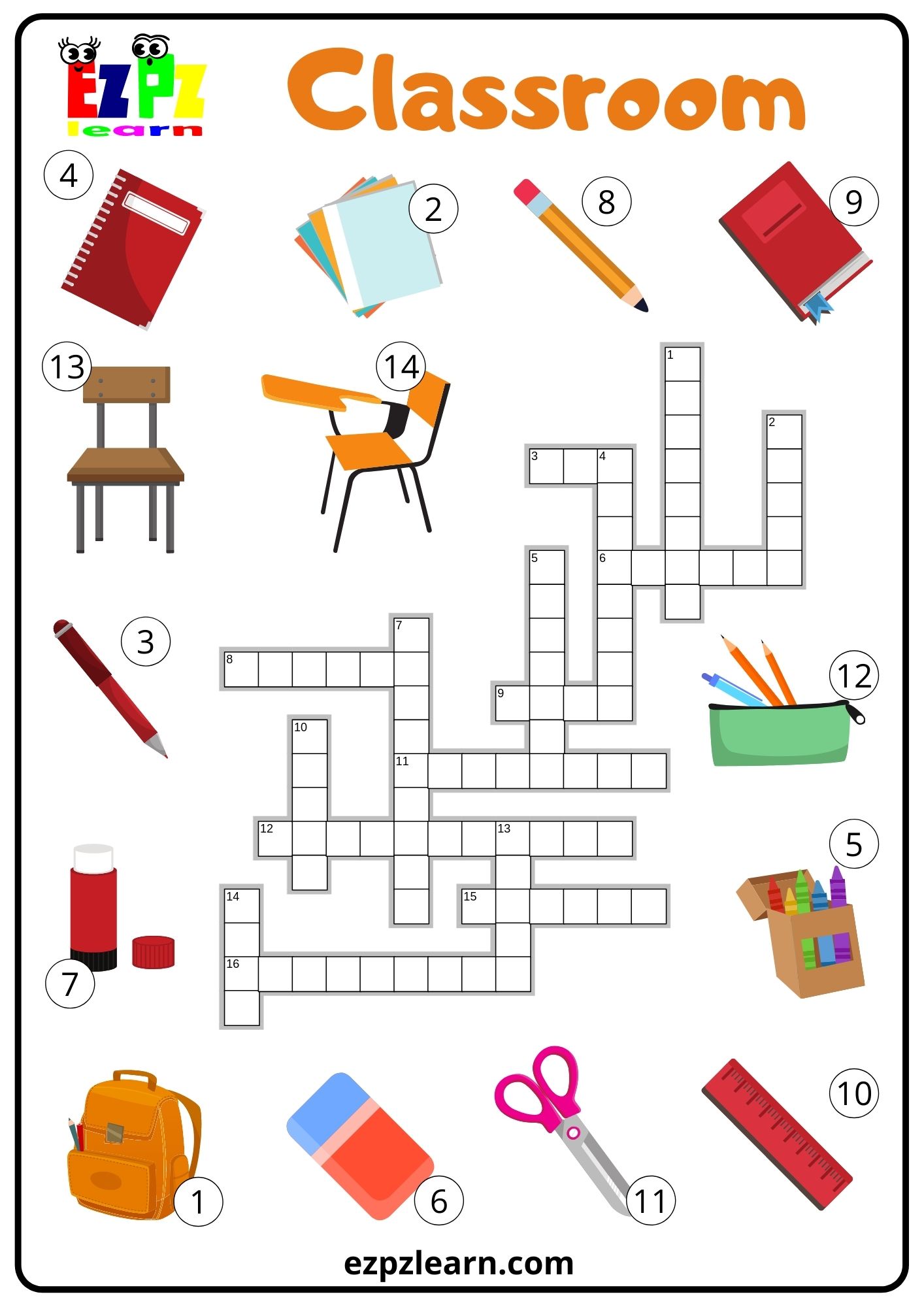 School Objects Crossword Puzzles Online Sgg Verein Com   Classroom Crossword 1 